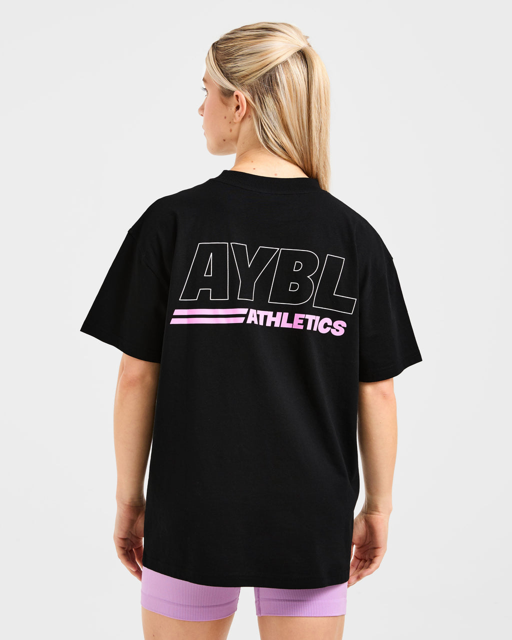 Athletics Track Oversized T Shirt - Black/Pink
